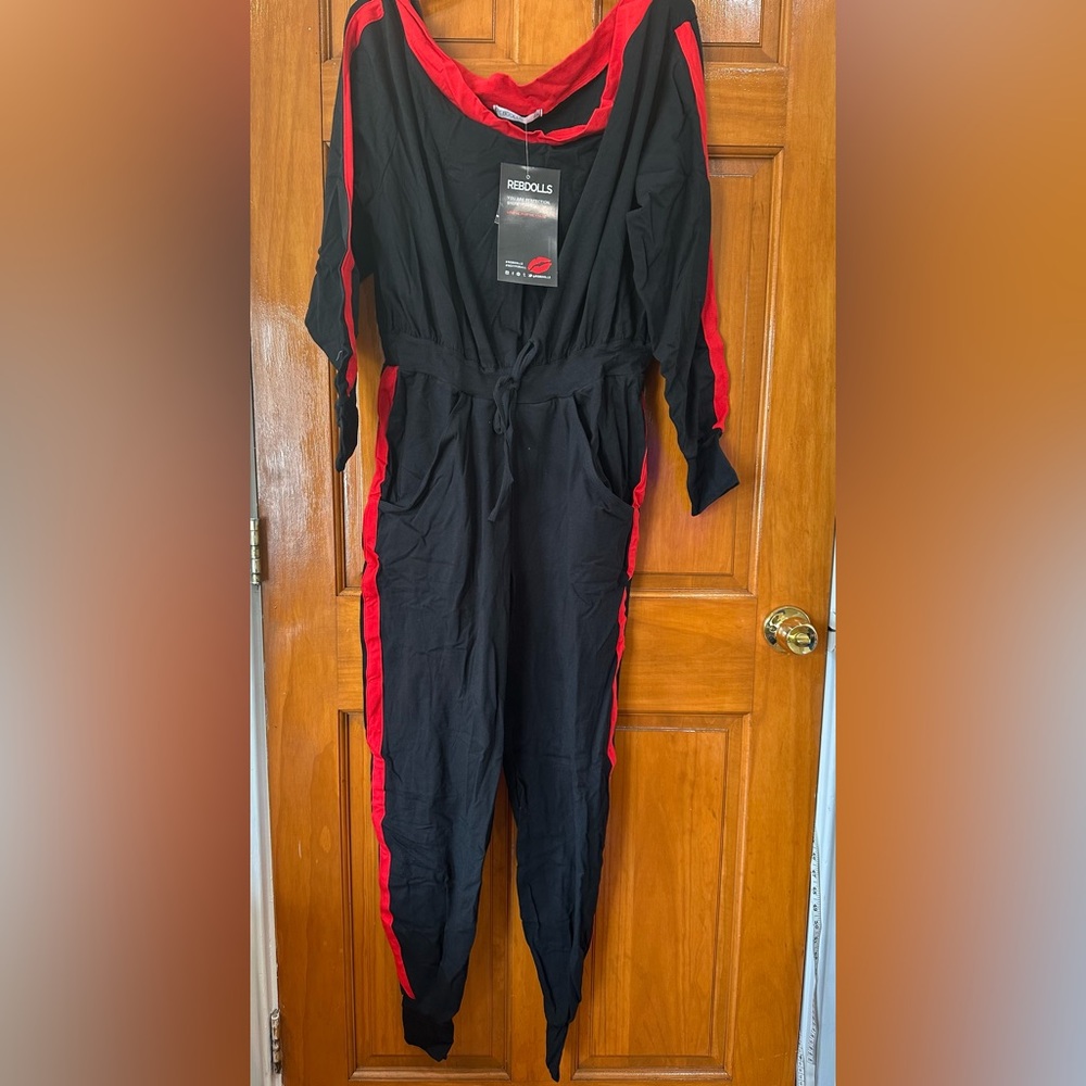 Rebdolls Black and Red Striped Jogger Jumpsuit